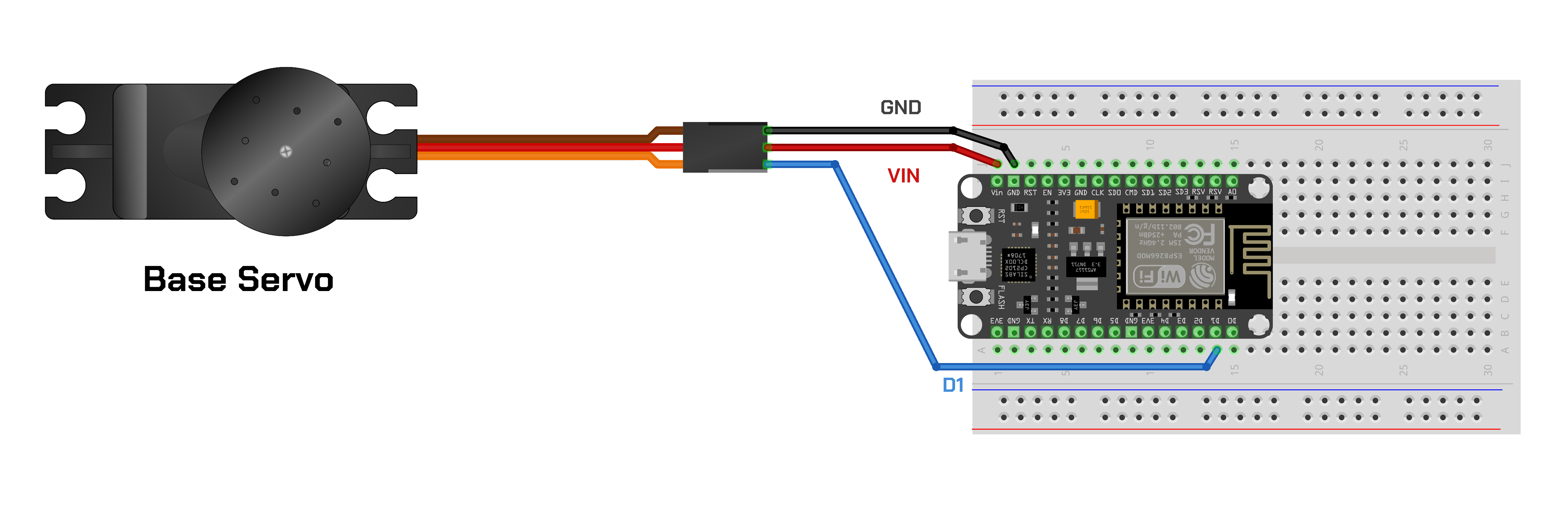 Base Servo Wiring Diagram - Connect to D1 (GPIO 5)